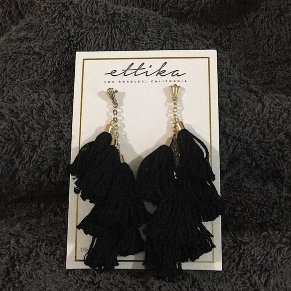 Ettika Daydreamer Black Gold Tassel Earrings Gold Nickel Free Revolve - Picture 2 of 4